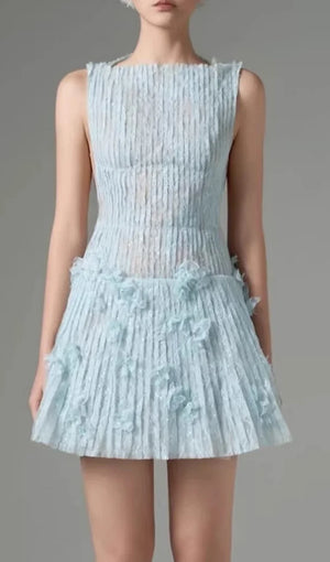 Blue Flower Lace Mini Dress