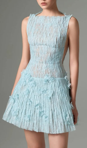 Blue Flower Lace Mini Dress